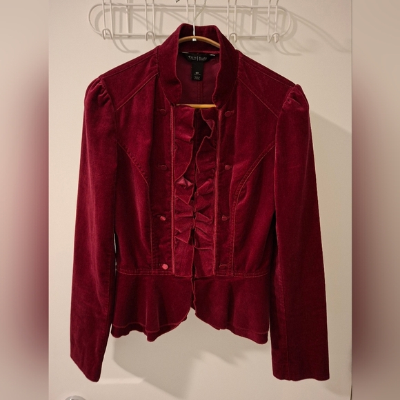 White House Black Market Jackets & Blazers - White House Black Market Women's Burgundy Velvet Corset Peplum Blazer (Size 00)